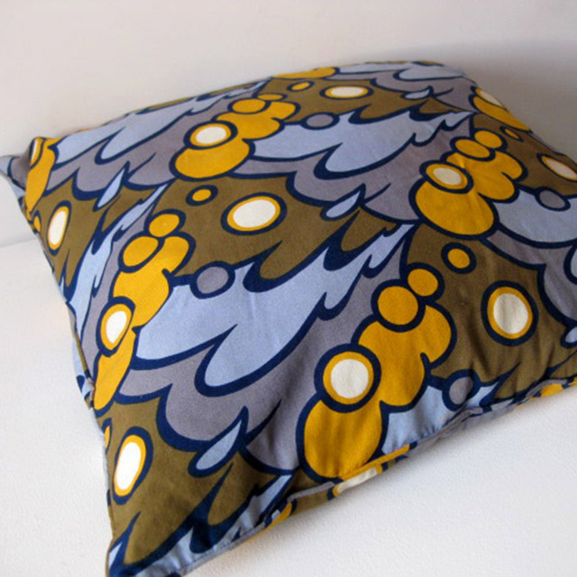 CUSHION, Blue Mustard & Brown Retro Pattern 55cm